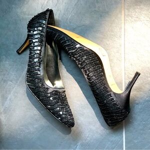 NWT Sequined Black Pumps Size 11